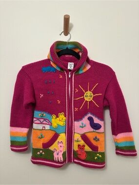 Peruvian Handmade Arpillera 100% Lana Dralon Whimsical Sweater